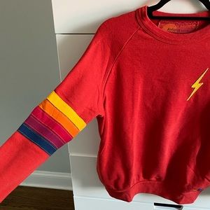 RARE AVIATOR NATION CREWNECK - lightning bolt embroidery & rainbow stripe sleeve